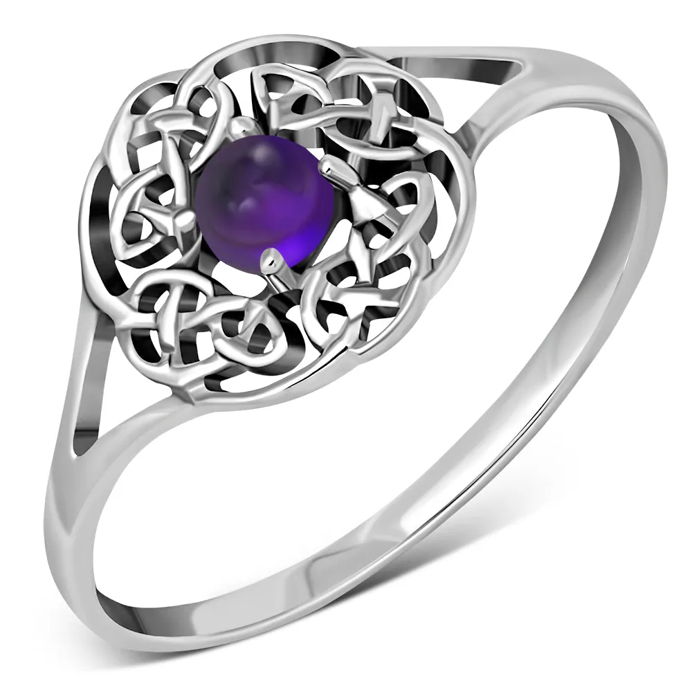 Delicate Sterling Silver Celtic Amethyst Stone Ring