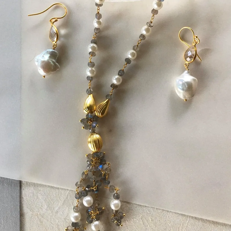 Ella Baroque Pearl Earrings With Labradorite