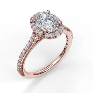 Fana Delicate Oval Shaped Halo And Pave Band Engagement Ring