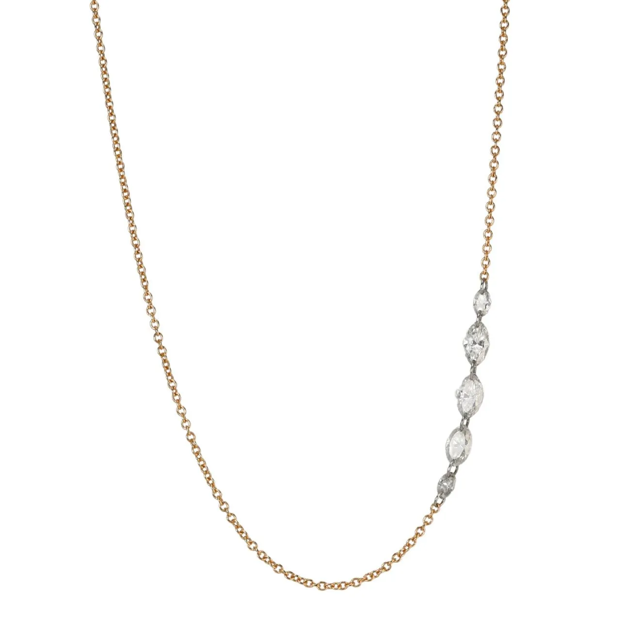 Five Free-Set Marquise Diamond Necklace