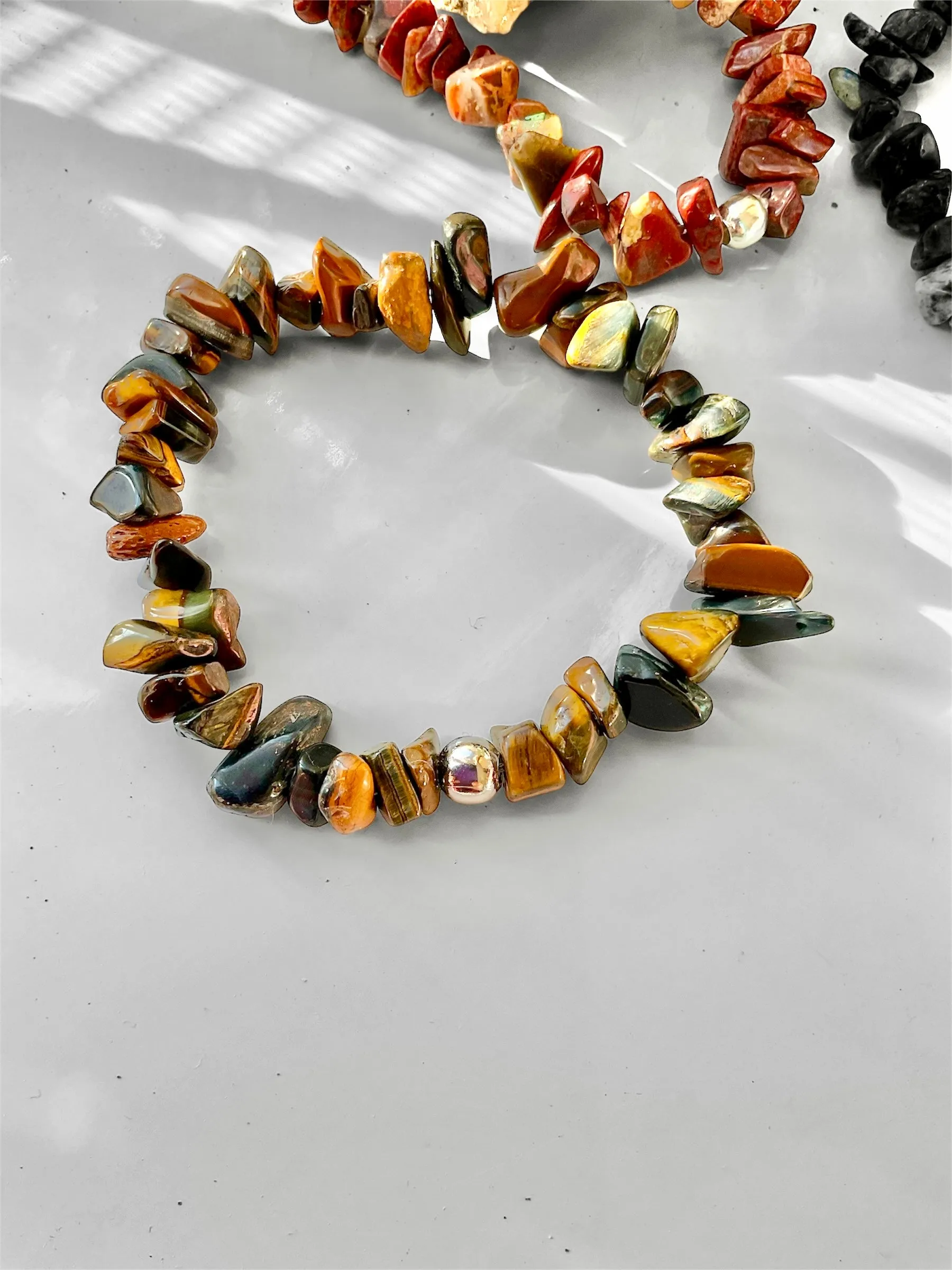 Gemstone Chips Bracelet with Silver Bead Accent