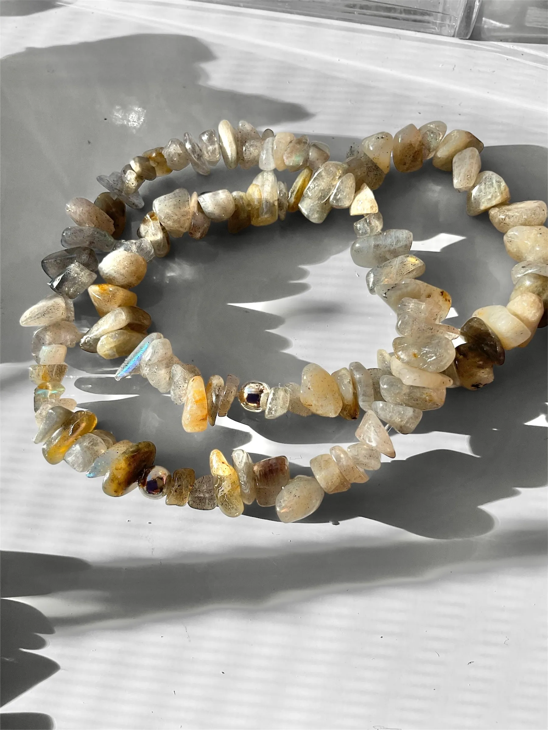 Gemstone Chips Bracelet with Silver Bead Accent