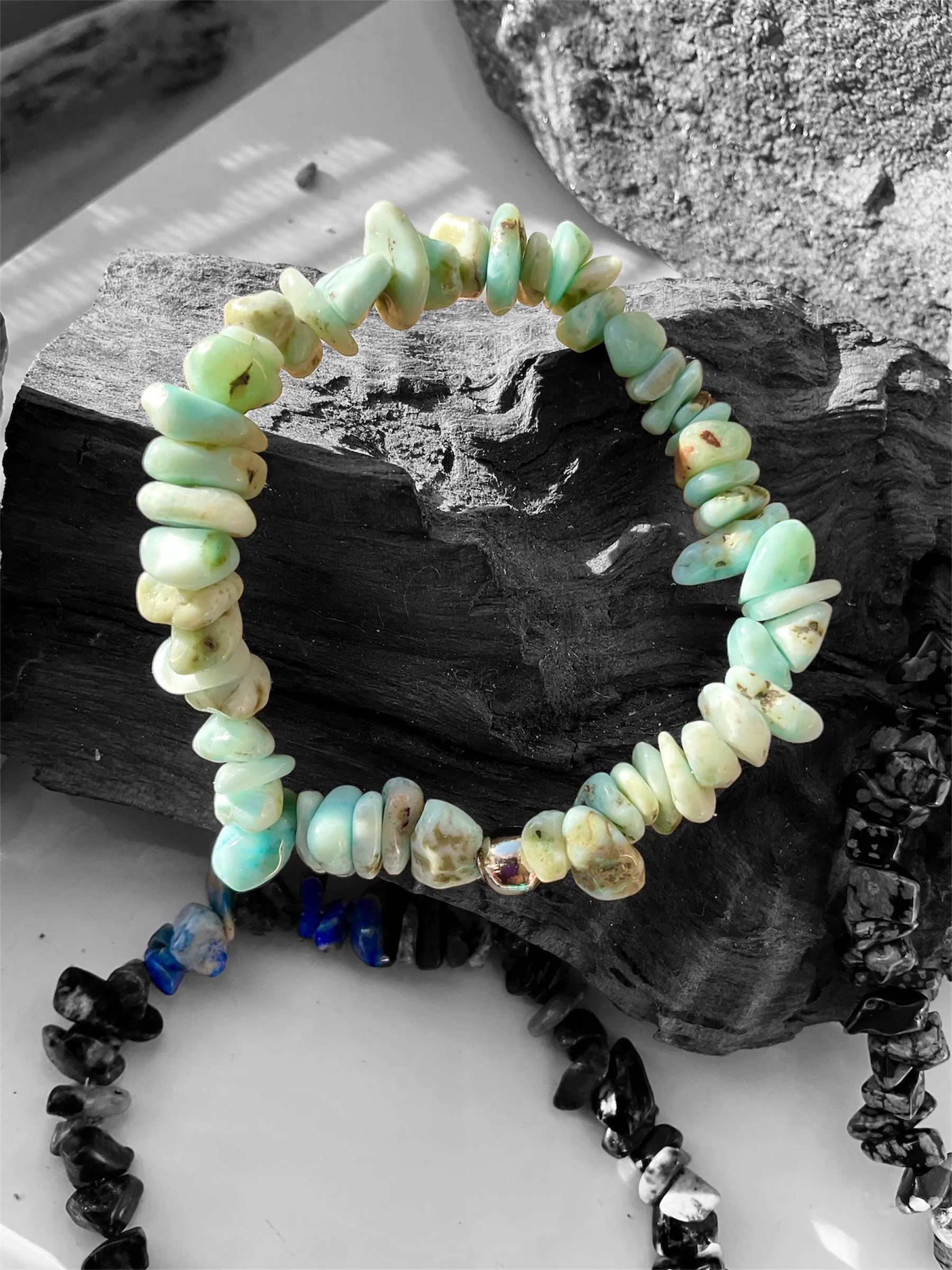 Gemstone Chips Bracelet with Silver Bead Accent