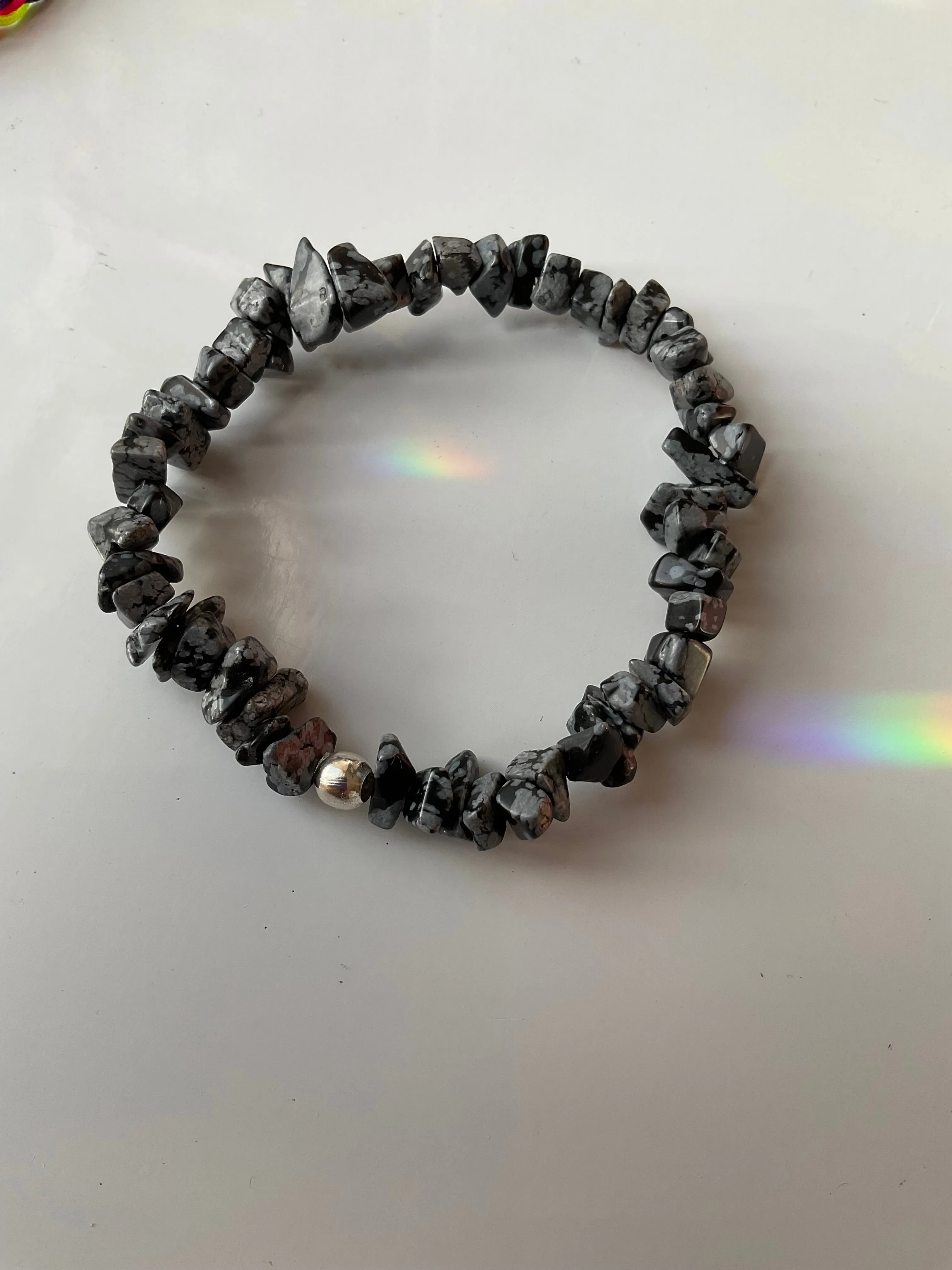 Gemstone Chips Bracelet with Silver Bead Accent