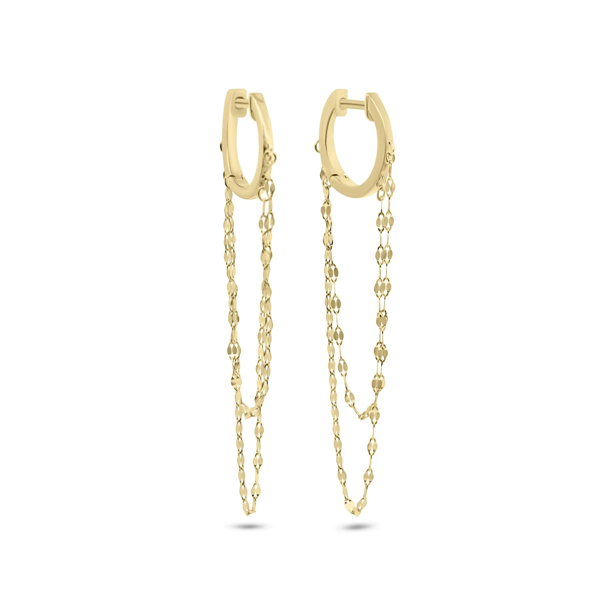 Gold Huggie Earrings with Double Dapped Chains