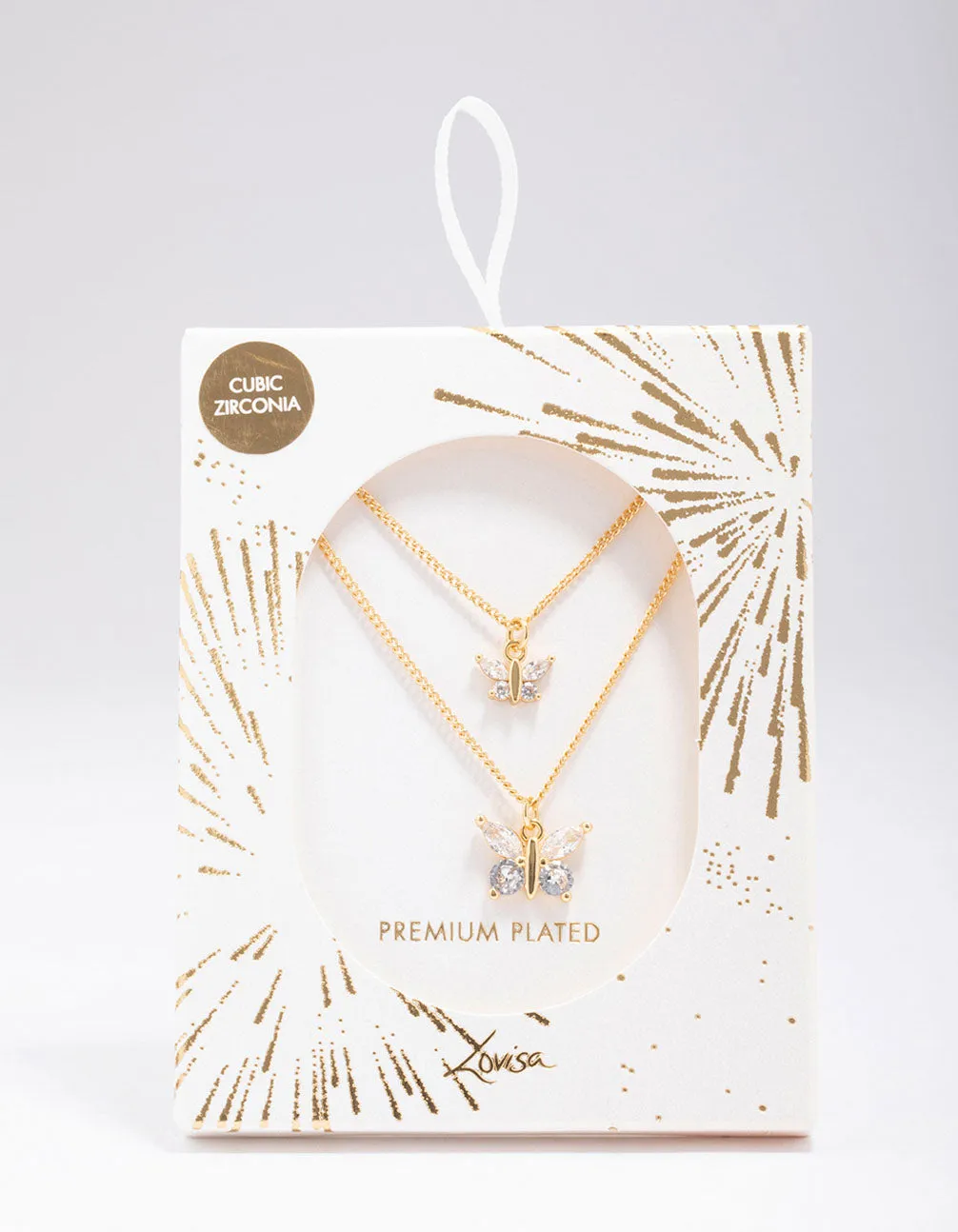 Gold Plated Cubic Zirconia Butterfly Necklace Pack