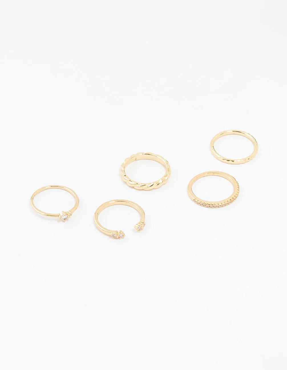 Gold Plated Dainty Diamante Rings 5-Pack