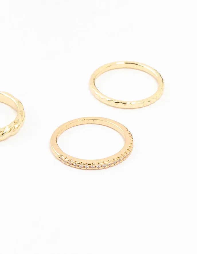 Gold Plated Dainty Diamante Rings 5-Pack