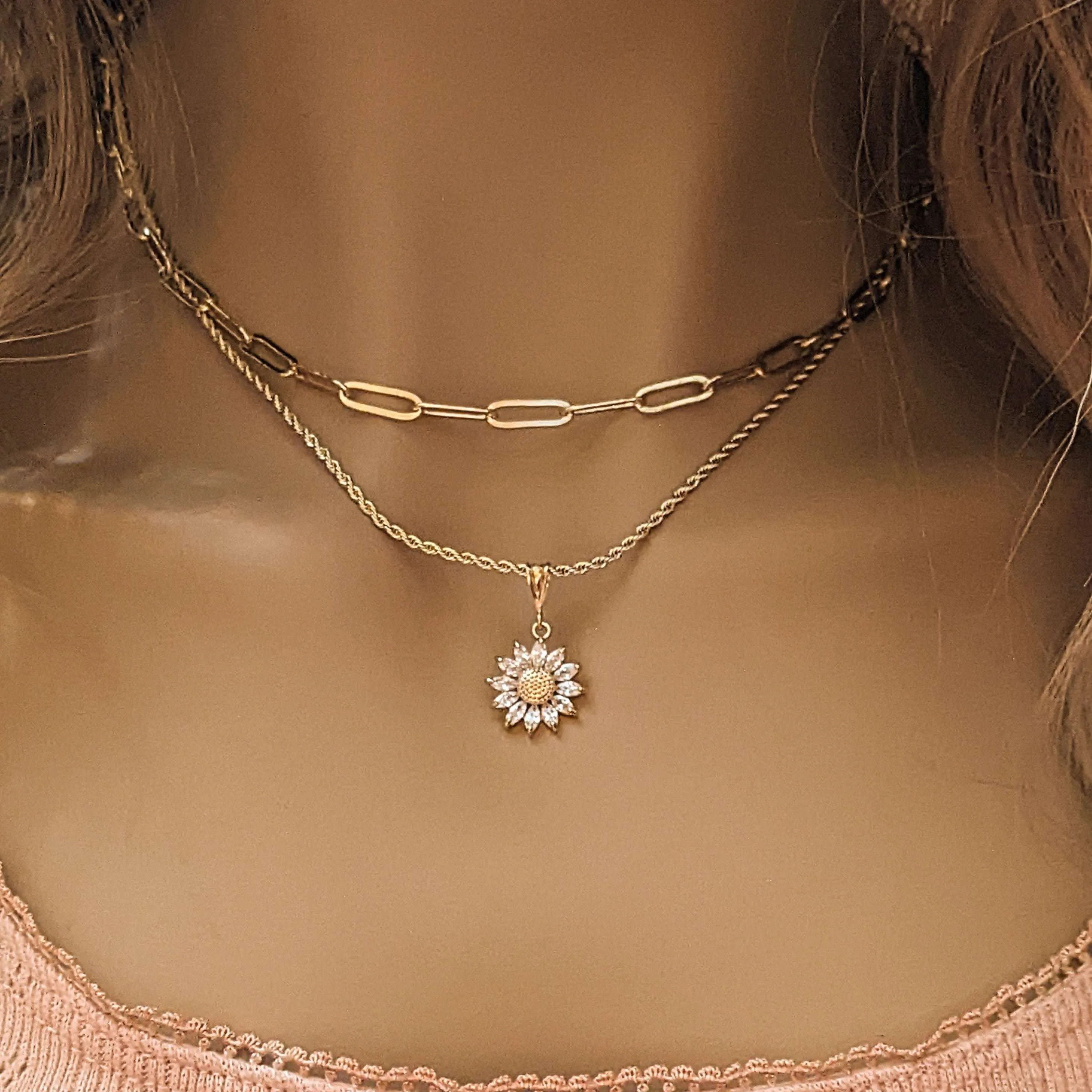 Gold Sunflower Layered Necklace Set