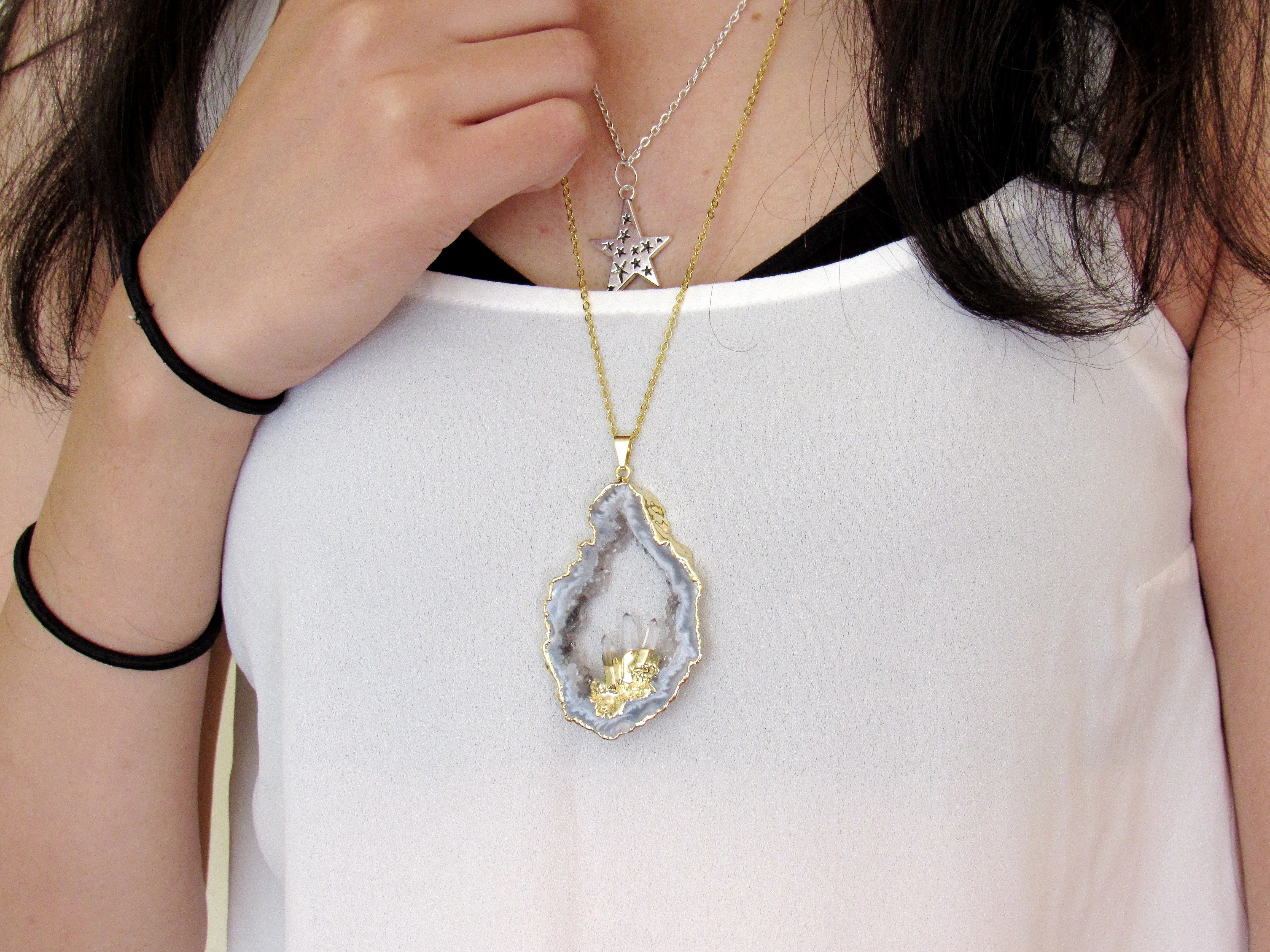 Golden Amethyst Geode Necklaces