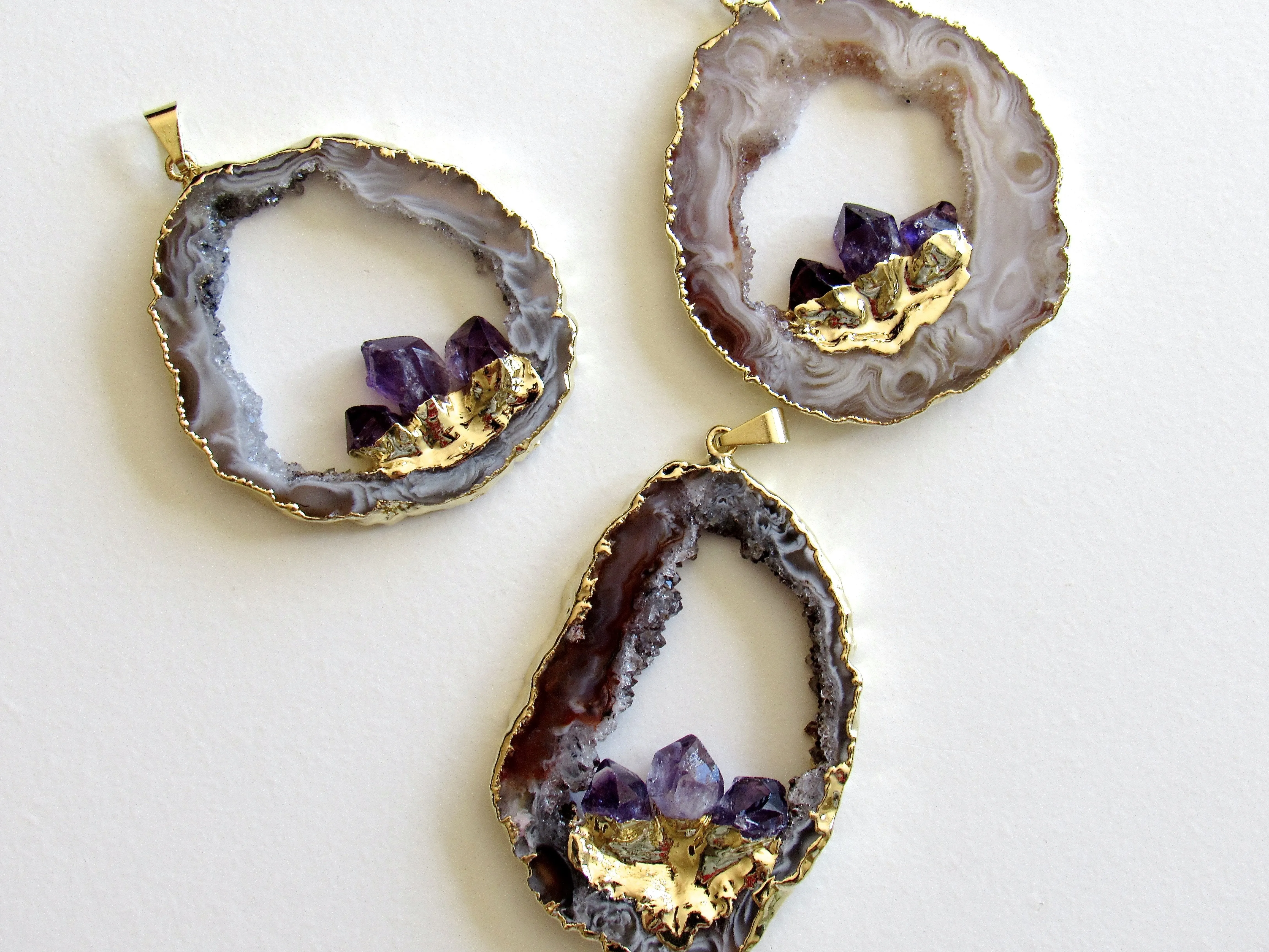 Golden Amethyst Geode Necklaces