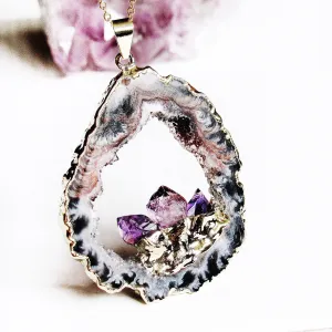 Golden Amethyst Geode Necklaces