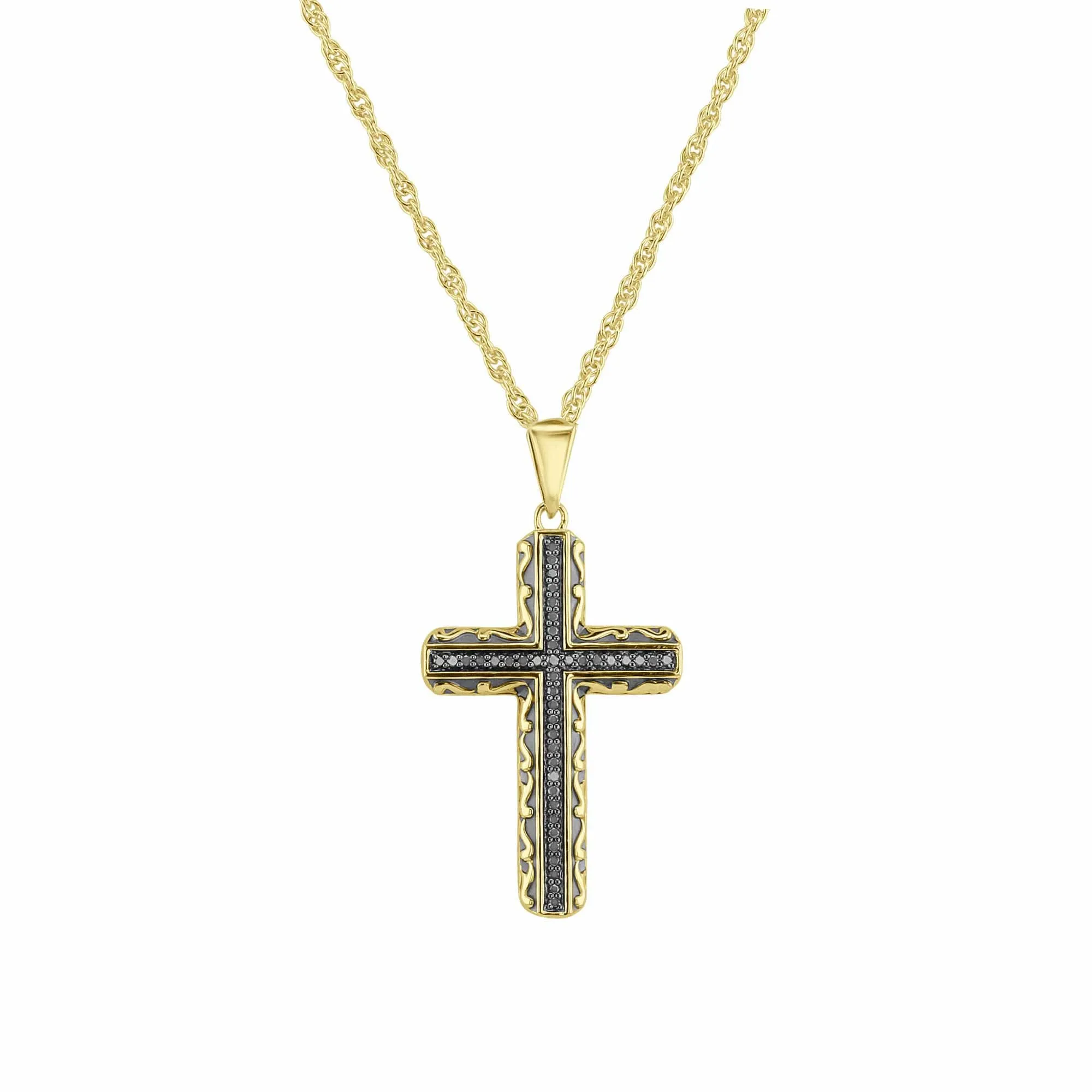 Golden Shadow Black Diamond Cross Necklace