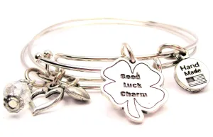 Good Luck Charm Four Leaf Clover Expandable Bangle Bracelet Set