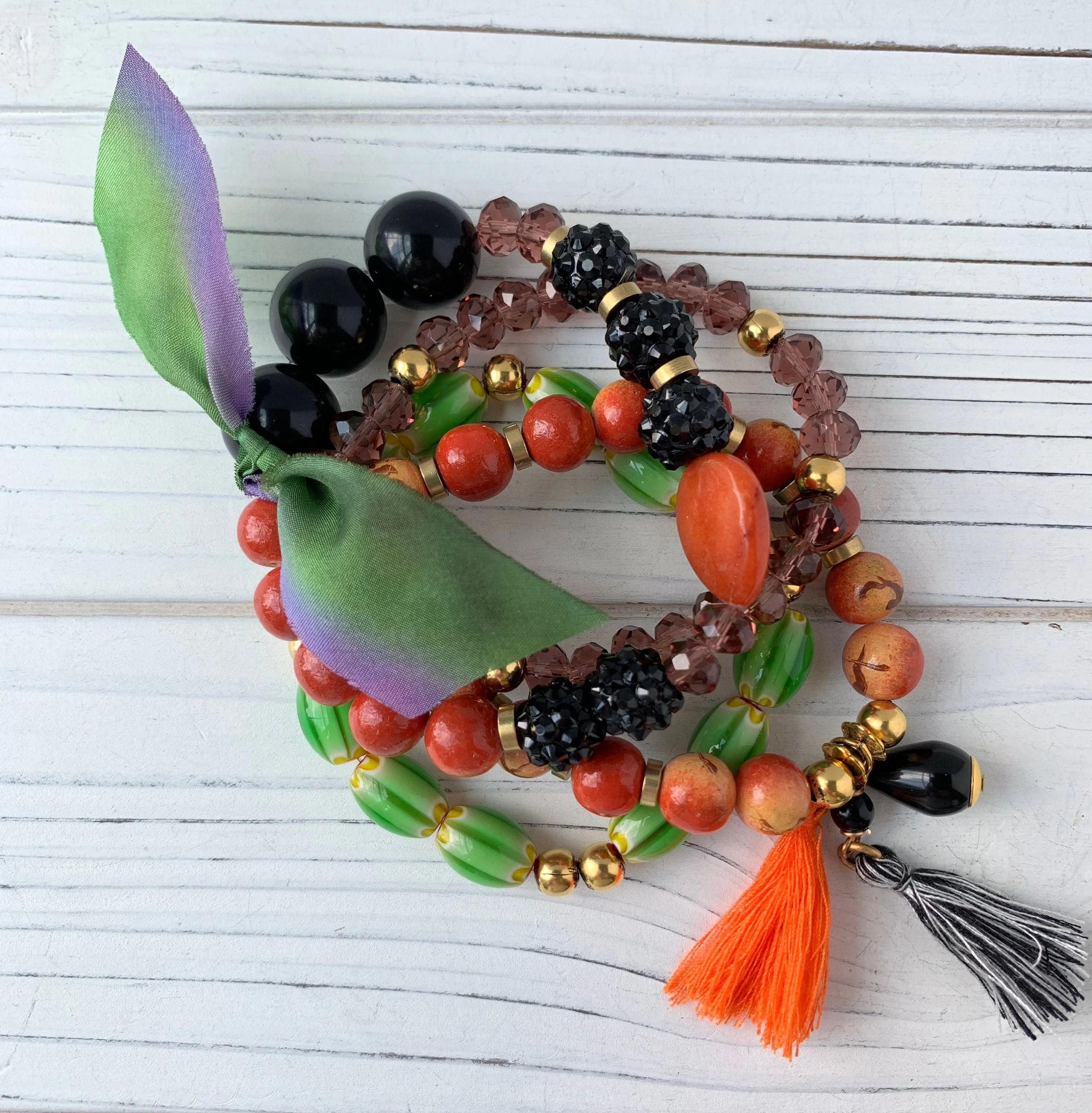 Halloween Beaded Stretch Bracelet Set of 4