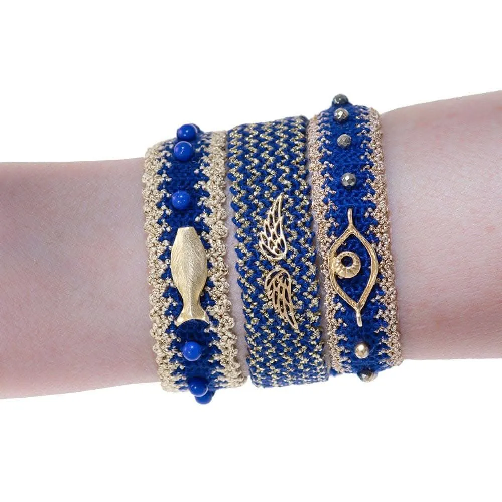 Handmade Macrame Royal Blue Gold Fish Bracelet