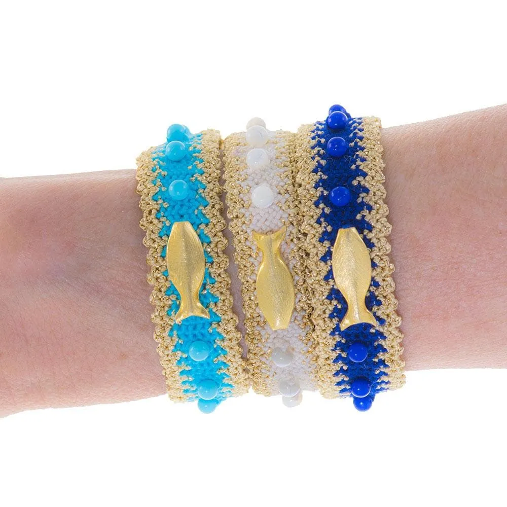 Handmade Macrame Royal Blue Gold Fish Bracelet