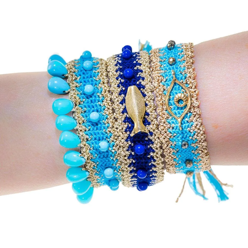 Handmade Macrame Royal Blue Gold Fish Bracelet