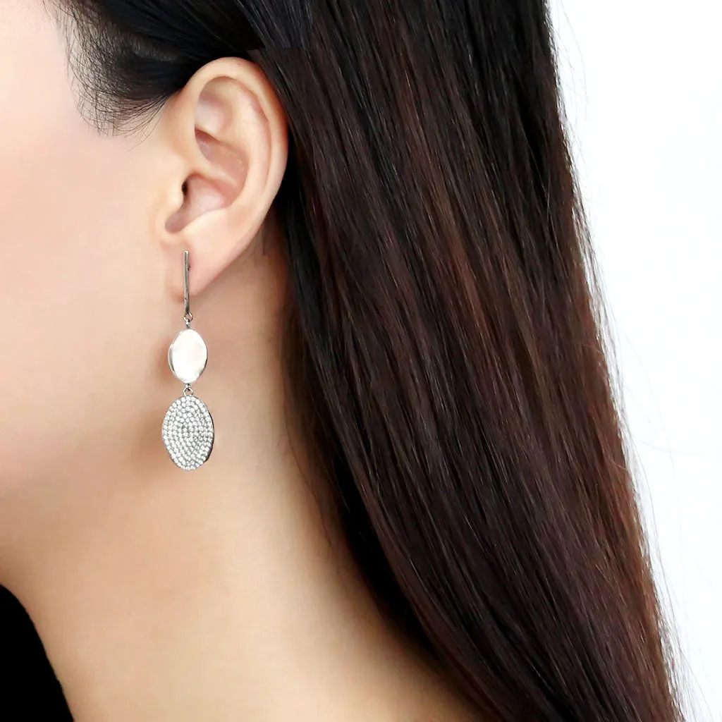 High polished (no plating) Stainless Steel Earrings with AAA Grade CZ in Clear for Women Clear Stone Color Style DA193