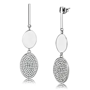 High polished (no plating) Stainless Steel Earrings with AAA Grade CZ in Clear for Women Clear Stone Color Style DA193