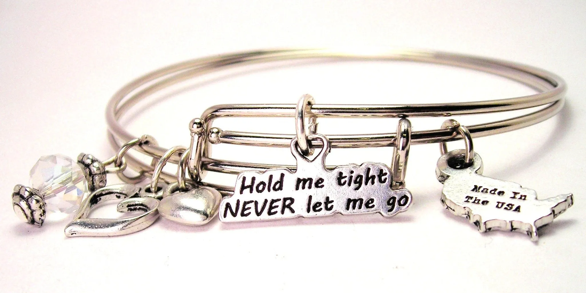 Hold Me Tight Never Let Me Go Expandable Bangle Bracelet Set