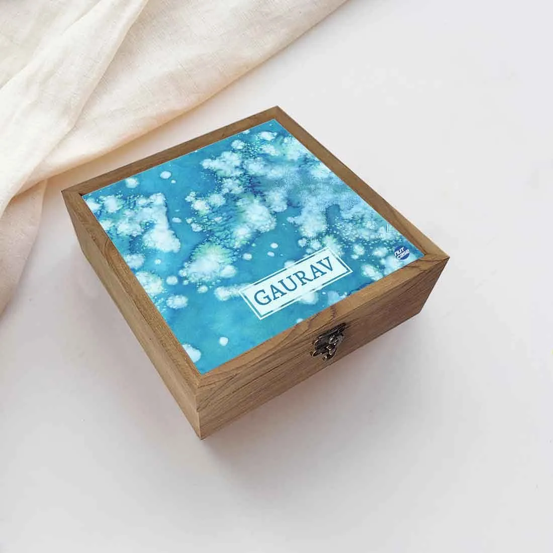 Jewellery Box With Name - Arctic Space Light Blue Watercolor