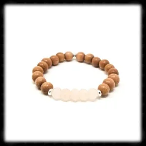 #JGBW1- Wooden Gemstone Stretch Bracelet- Rose Quartz