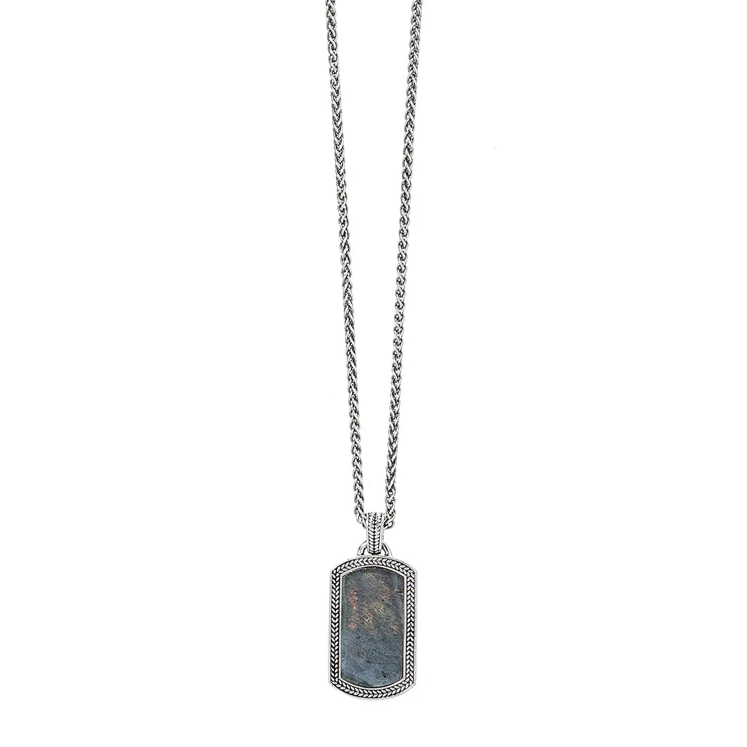 Labradorite Gemstone Plaque Sterling Pendant & Necklace