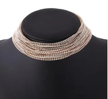 Layered Rhinestone choker Maxi Statement Necklace 2017 Big sparkly choker Fashion jewelry Trendy Chocker