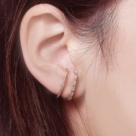 Long Huggie Thin Diamond Stud Earrings