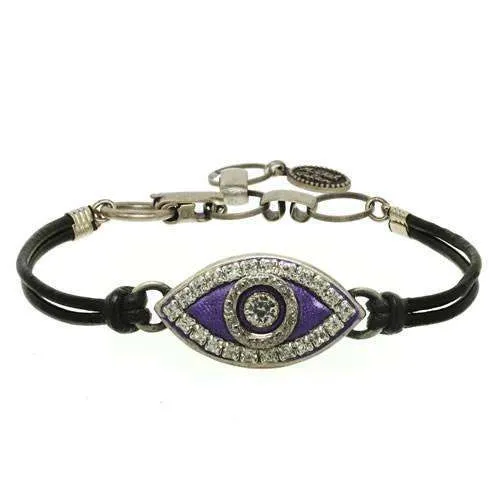 Michal Golan Purple Evil Eye Bracelet on Leather