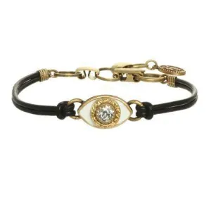 Michal Golan White Evil Eye Bracelet on Leather