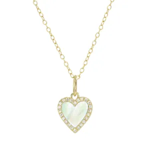 Mini Pearl Heart Necklace With Diamonds