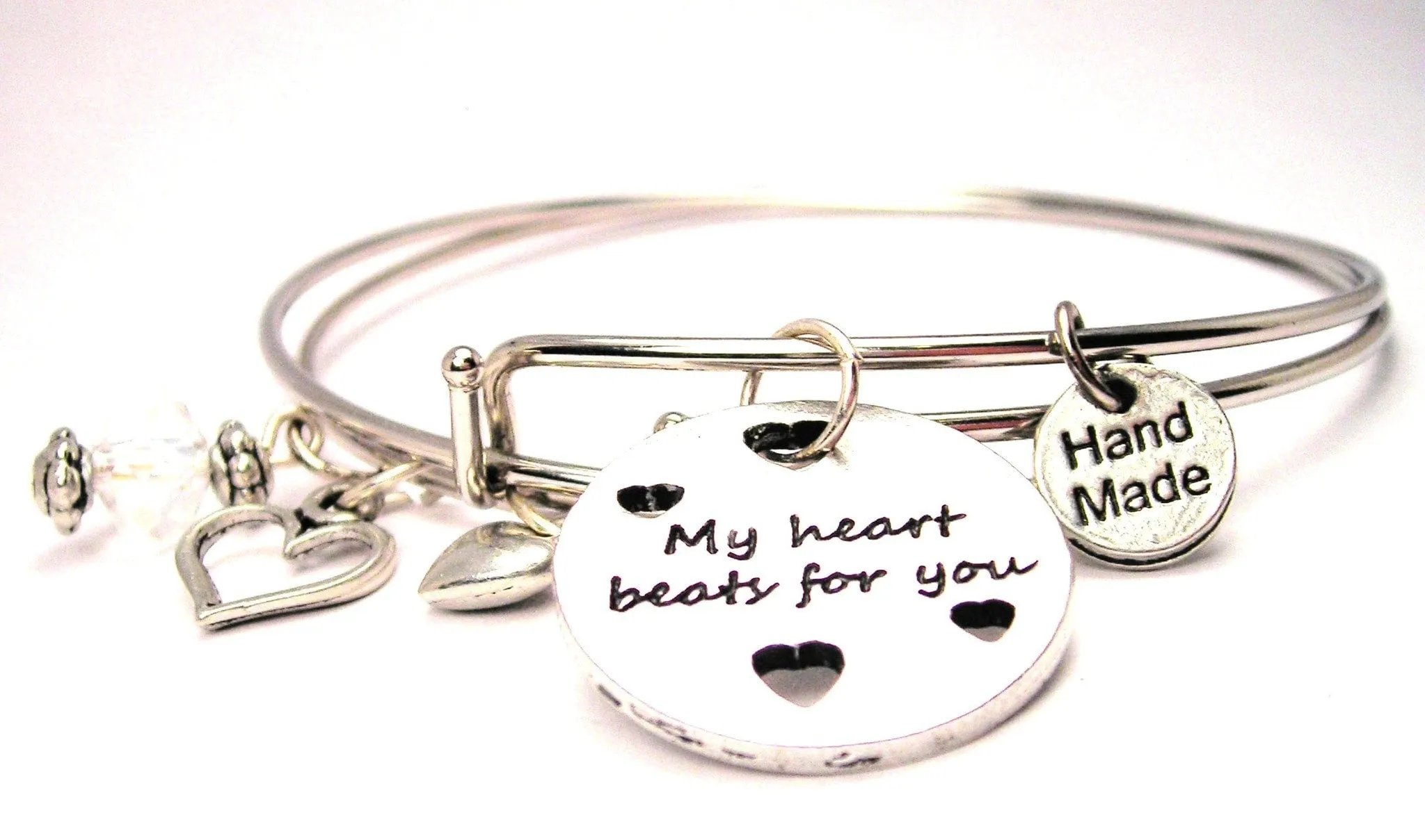 My Heart Beats For You With Hearts Expandable Bangle Bracelet Set