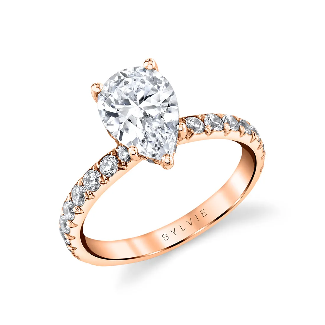 Pear Shaped Classic Wide Band Engagement Ring - Malencia 14k Gold Rose