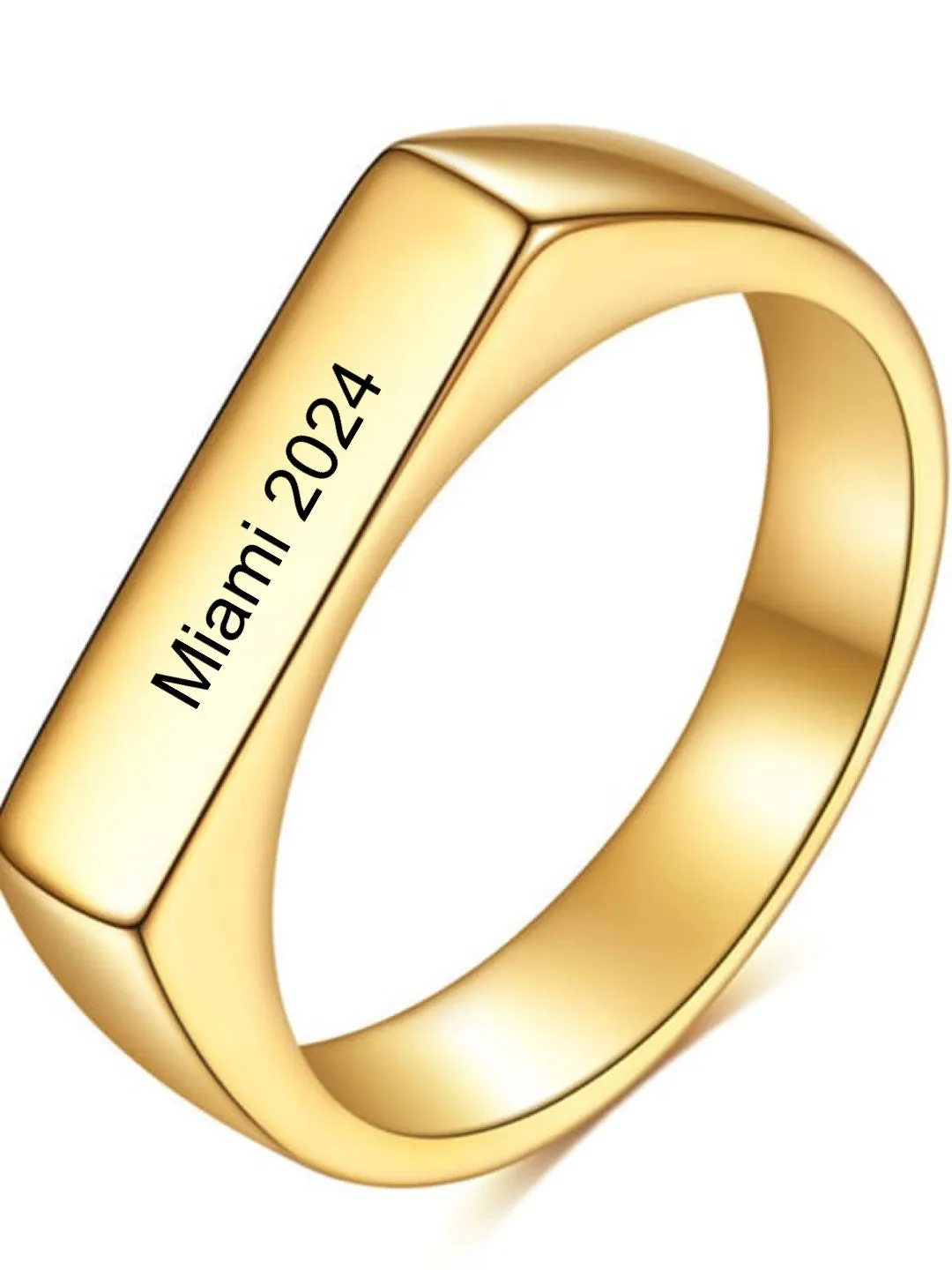 Personalized Bar Ring 18K Gold Titanium Steel Luxury Fashion Custom Name Jewelry Gifts