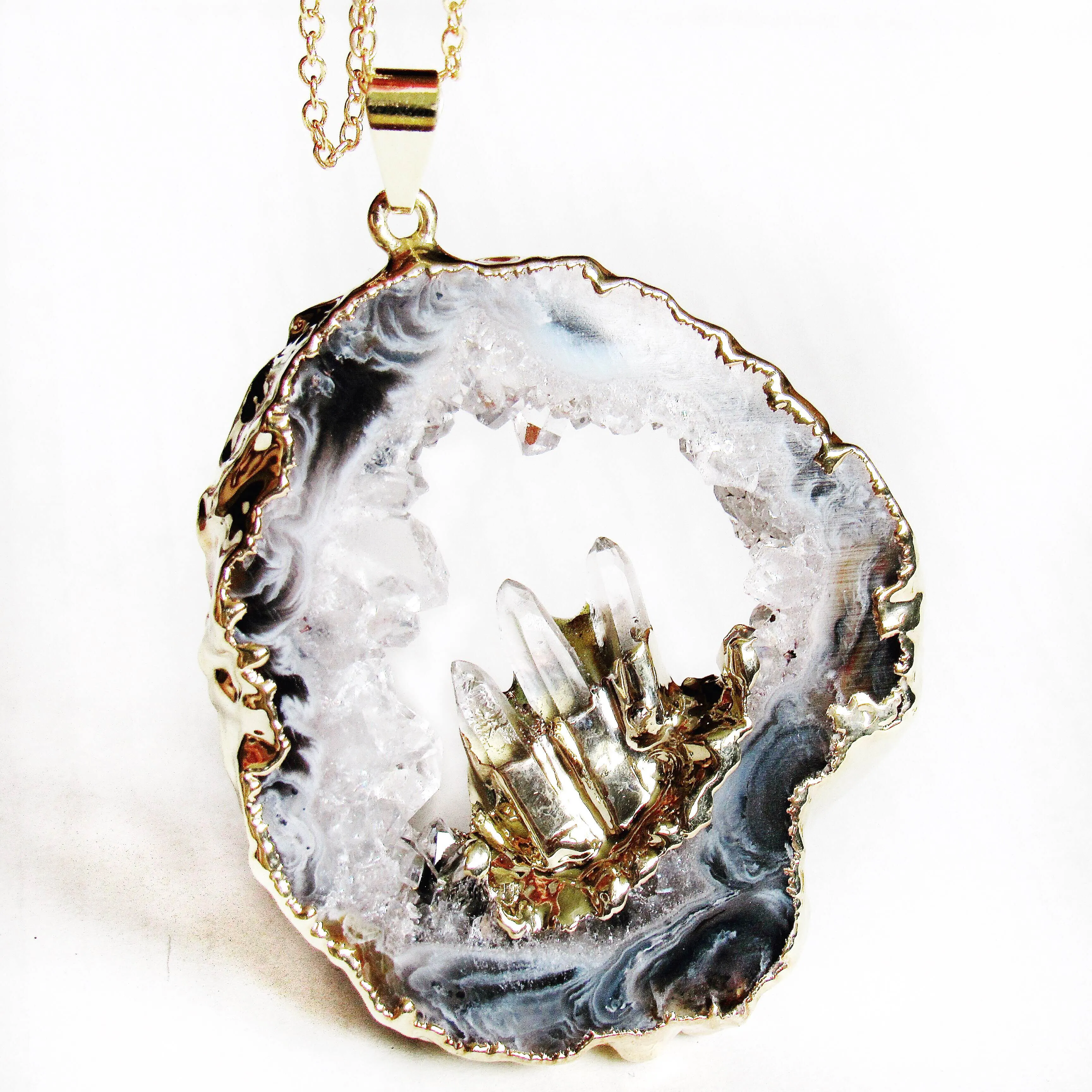 Quartz Geode Necklaces (Gold)