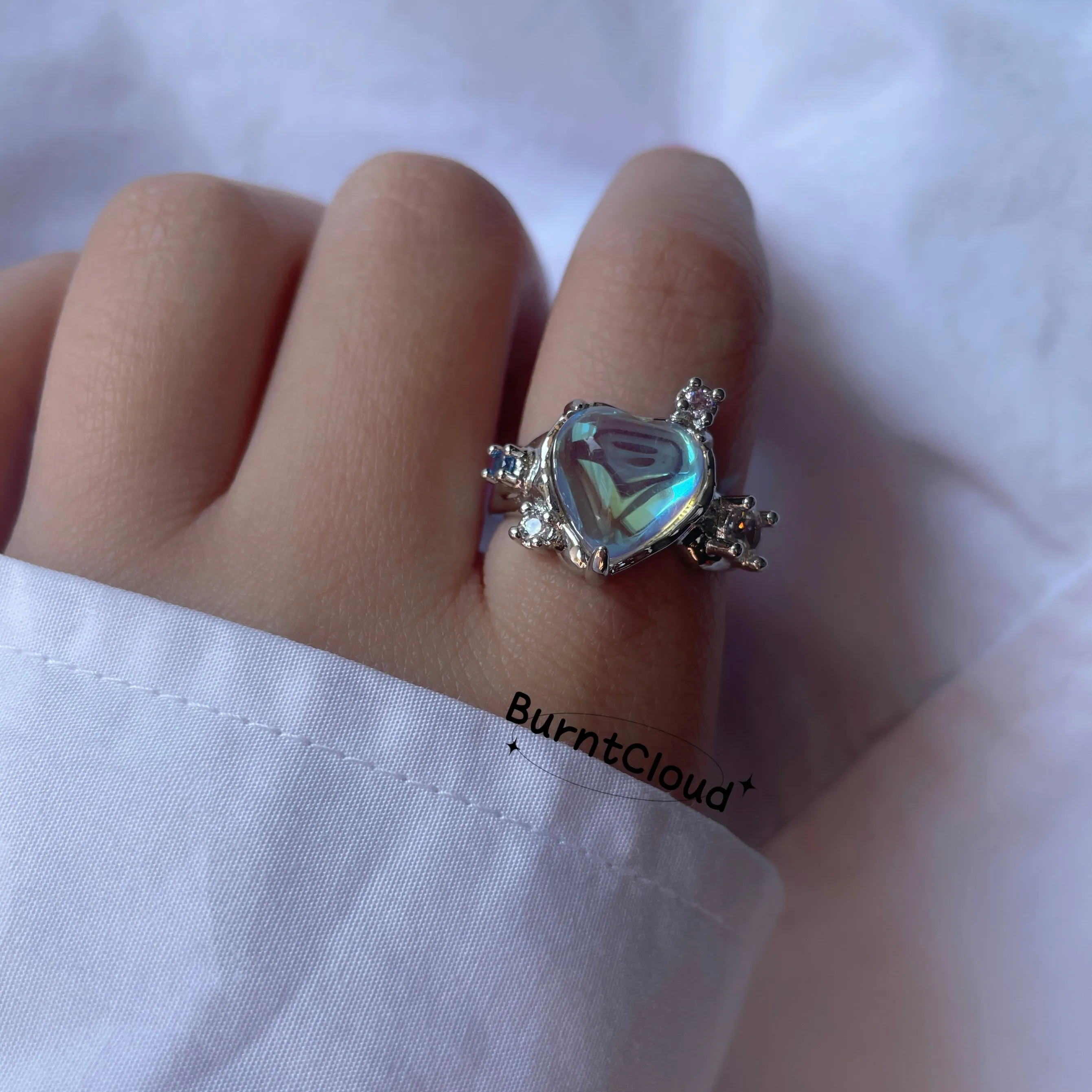 R21-23 Delicate Moonstone Ring | Zirconia Sliver Ring | Adjustable Rings