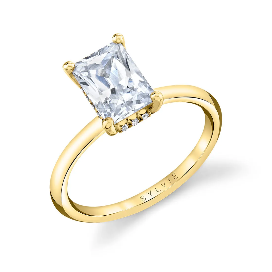 Radiant Cut Hidden Halo Engagement Ring - Melany 14k Gold Yellow