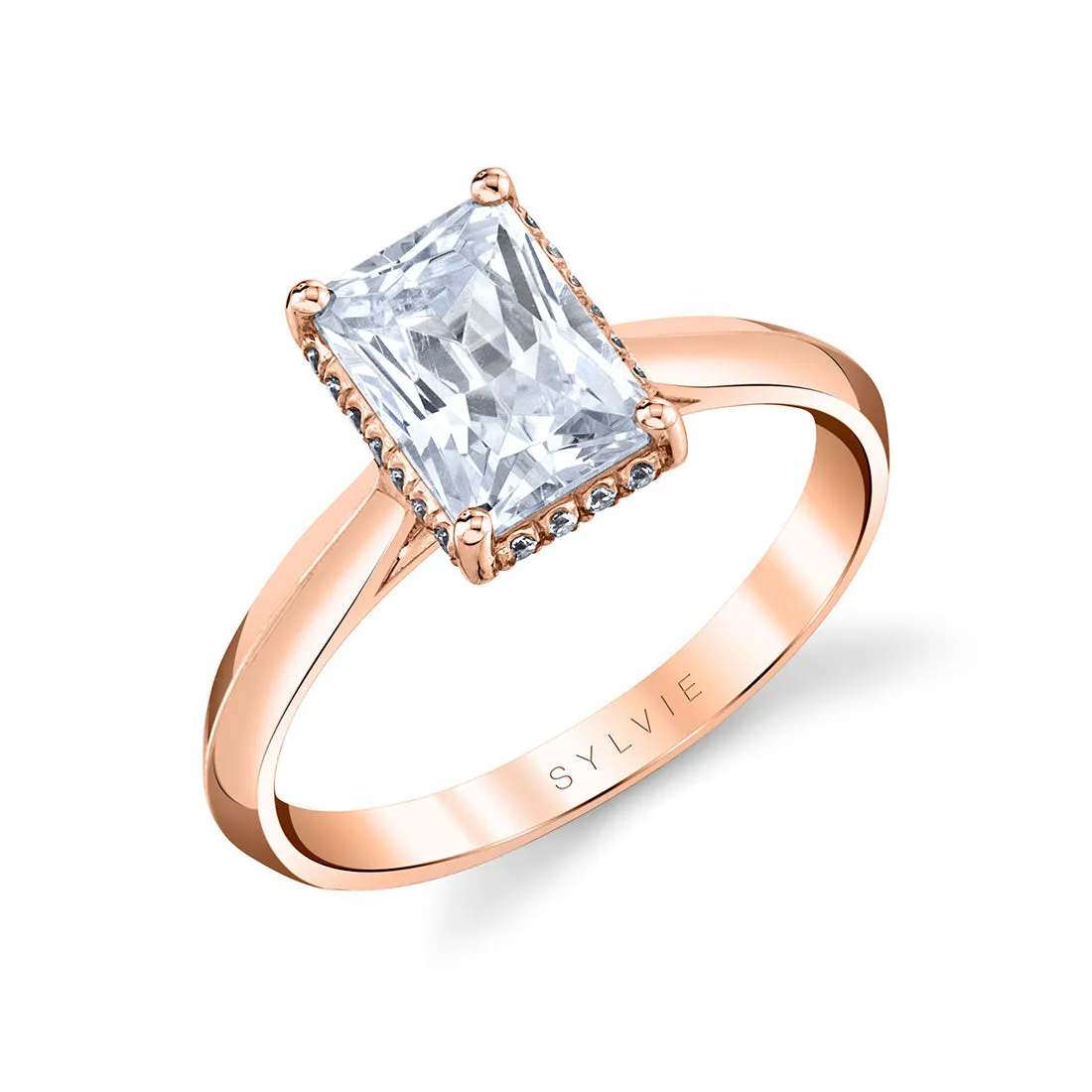 Radiant Cut Hidden Halo Solitaire Engagement Ring - Fae 14k Gold Rose