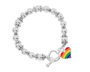 Rainbow Heart Flag Silver Beaded Bracelets