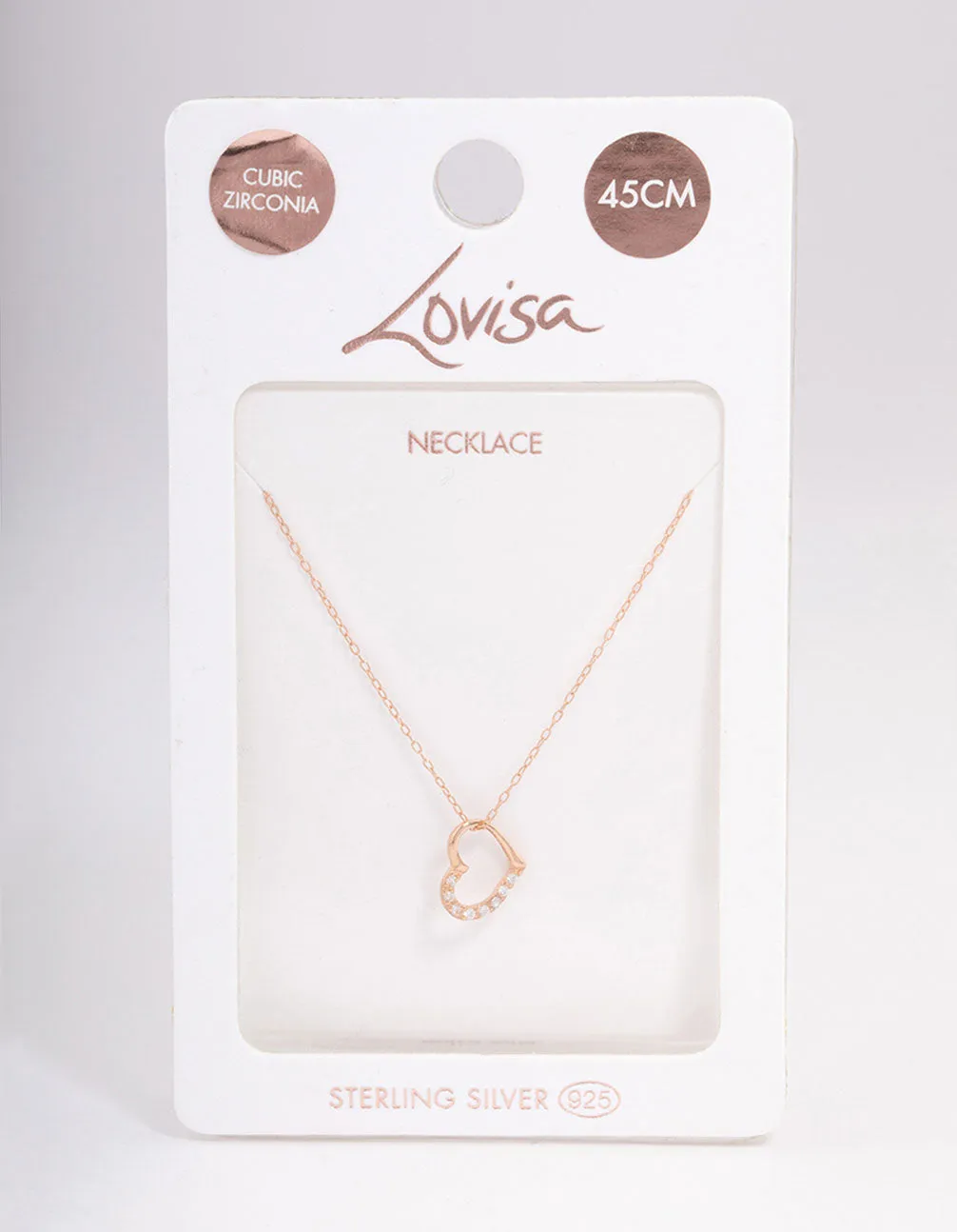 Rose Gold Plated Sterling Silver Cubic Zirconia Half Paved Heart Necklace