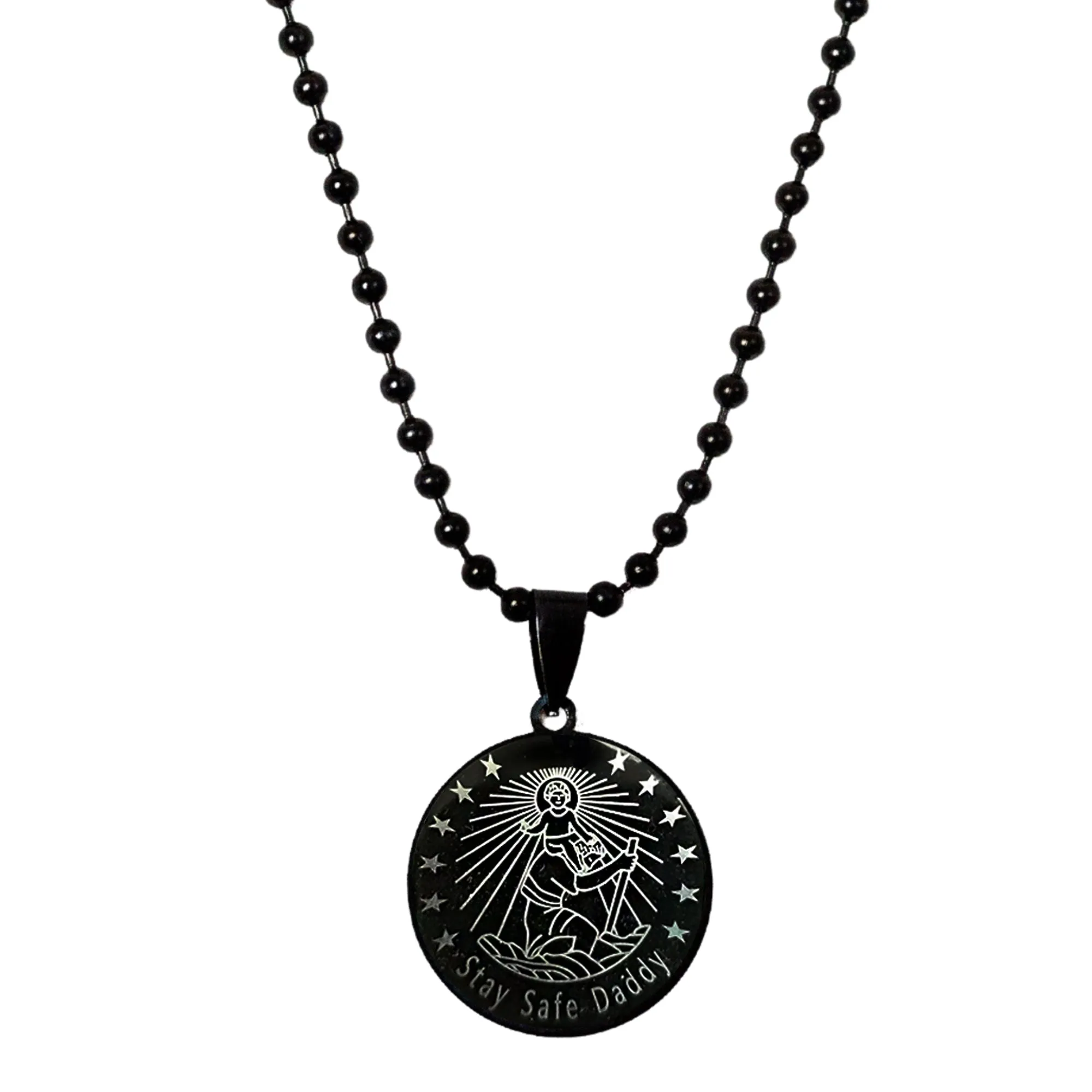 Saint Christopher Personalised Black Steel Pendant