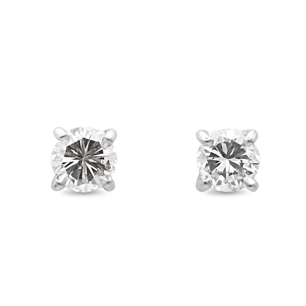 Solitaire Brilliant Cut Diamond Stud Earrings - Platinum