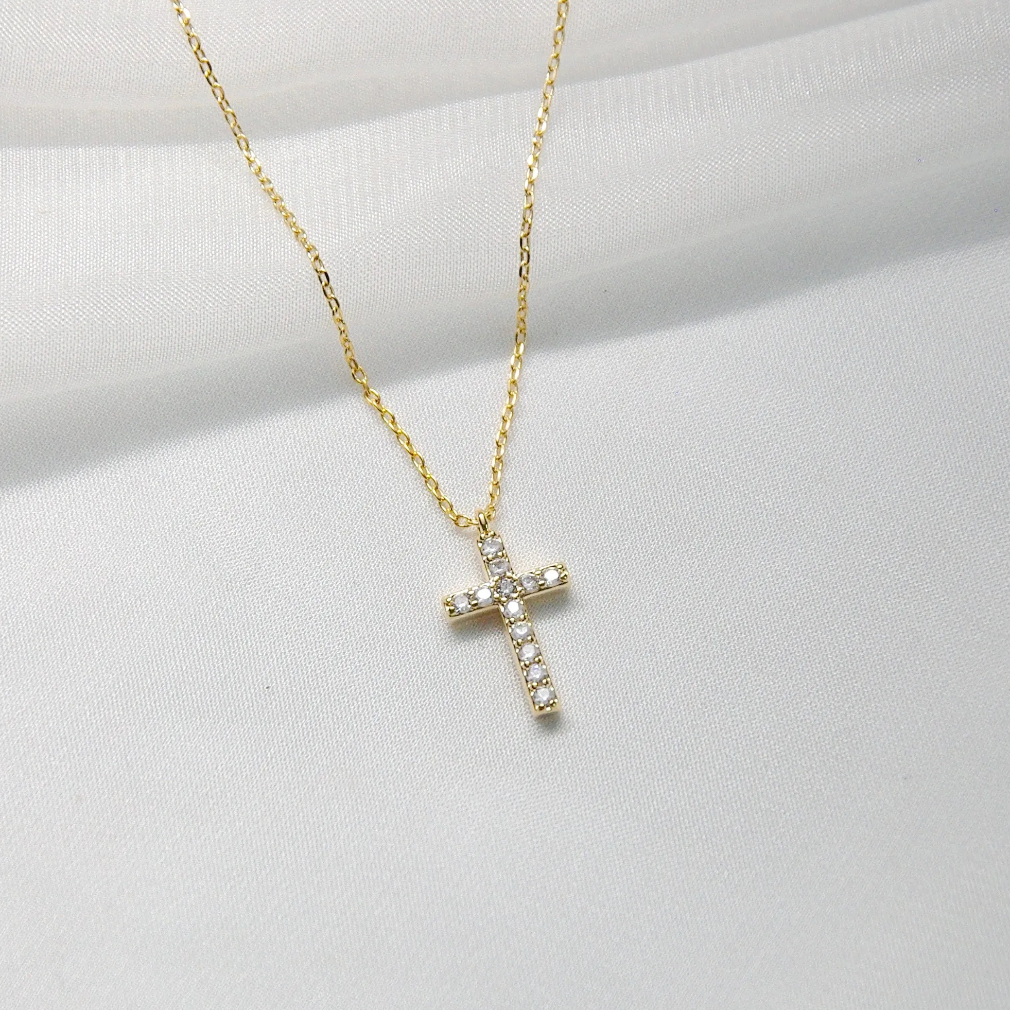 Square CZ Stone Cross Necklace