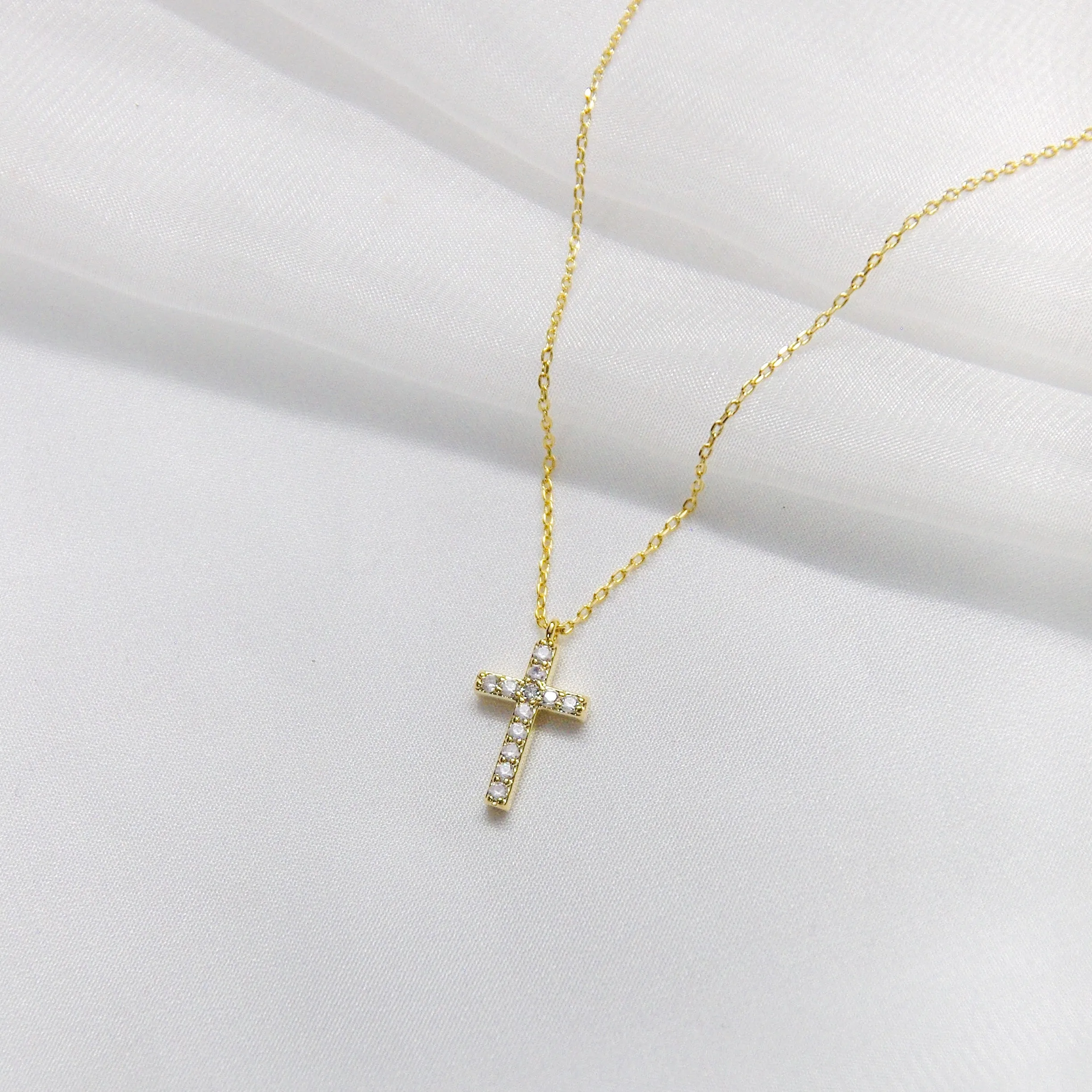 Square CZ Stone Cross Necklace