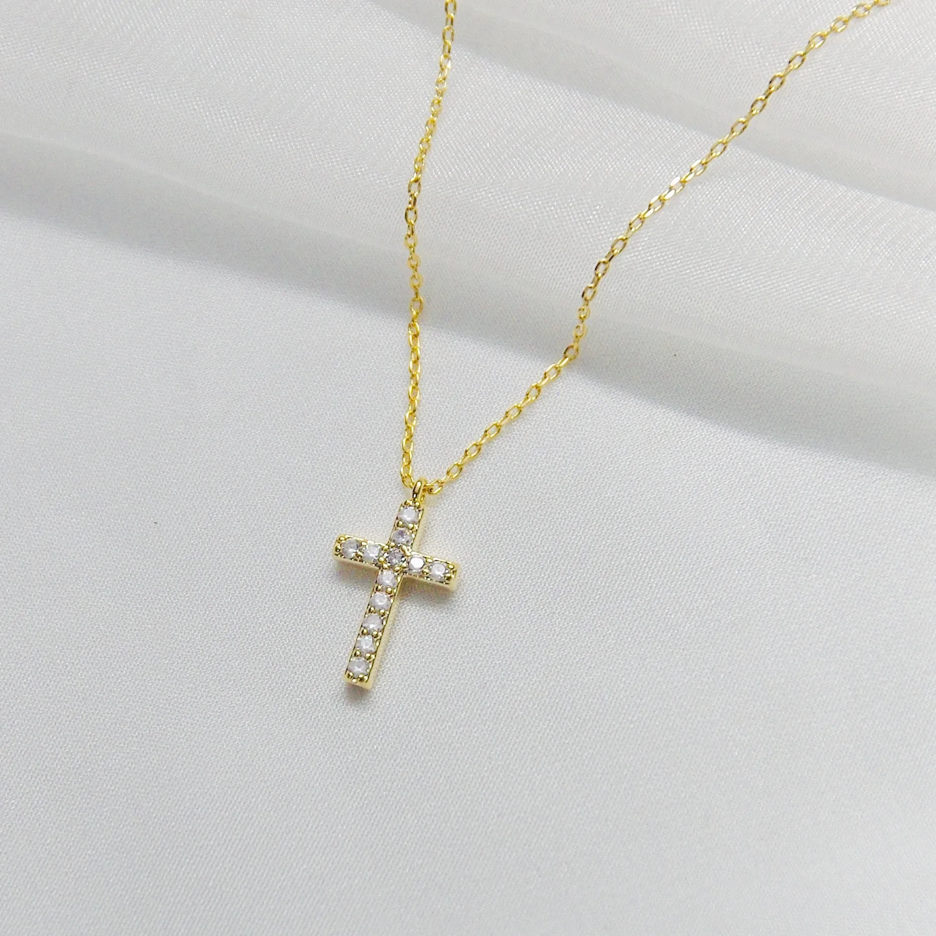 Square CZ Stone Cross Necklace