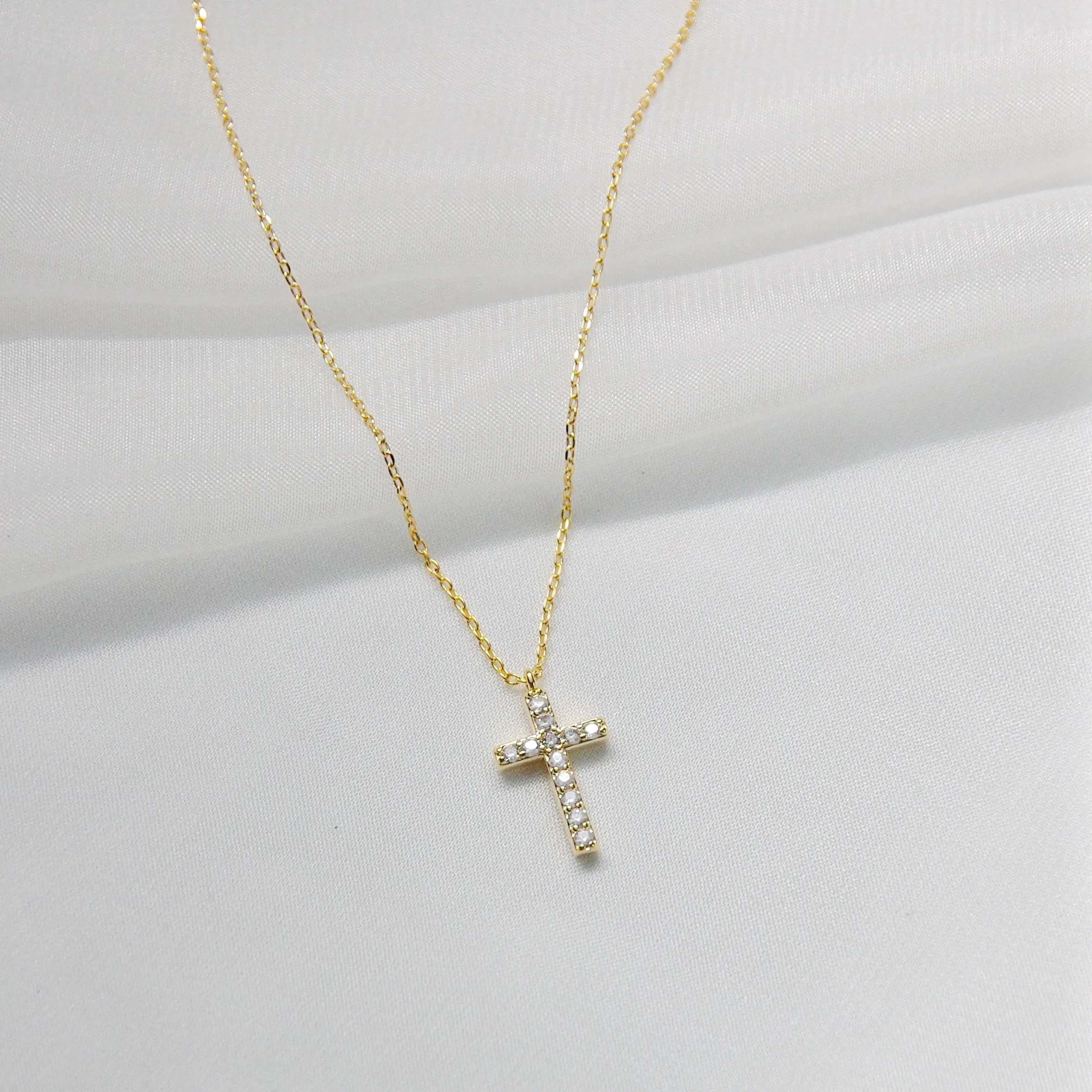 Square CZ Stone Cross Necklace