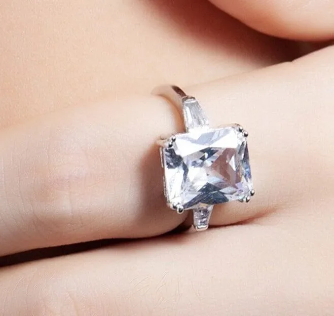 Square Diamond Silver Ring