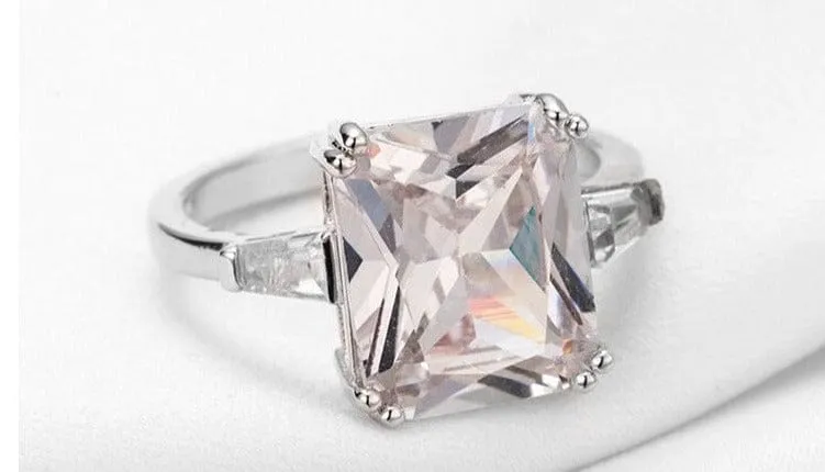 Square Diamond Silver Ring